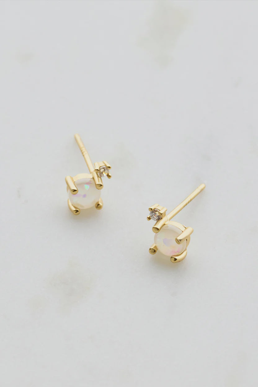 Zafino White Opal & Crystal Stud - Gold