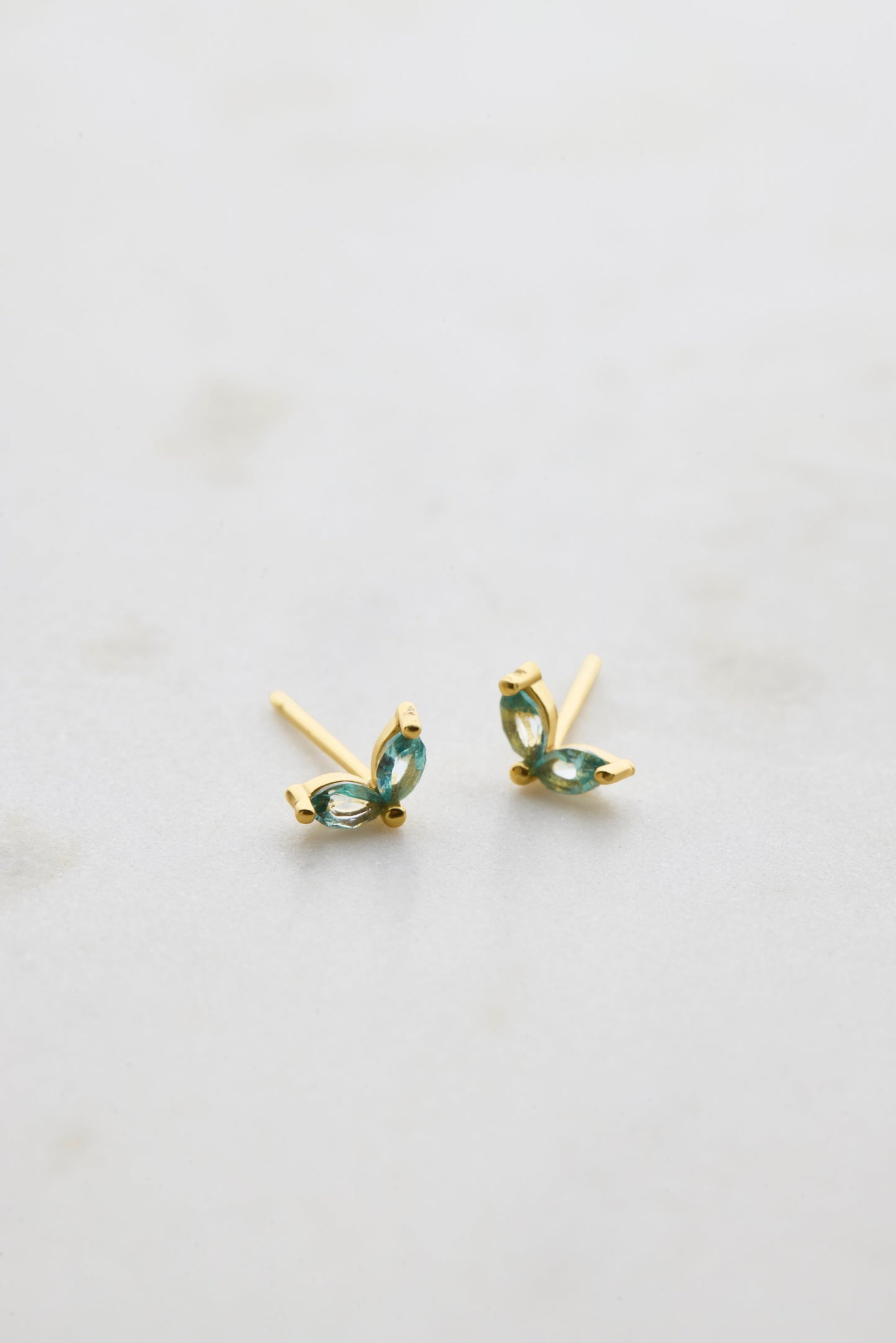 Double Crystal Stud - Blue / Gold