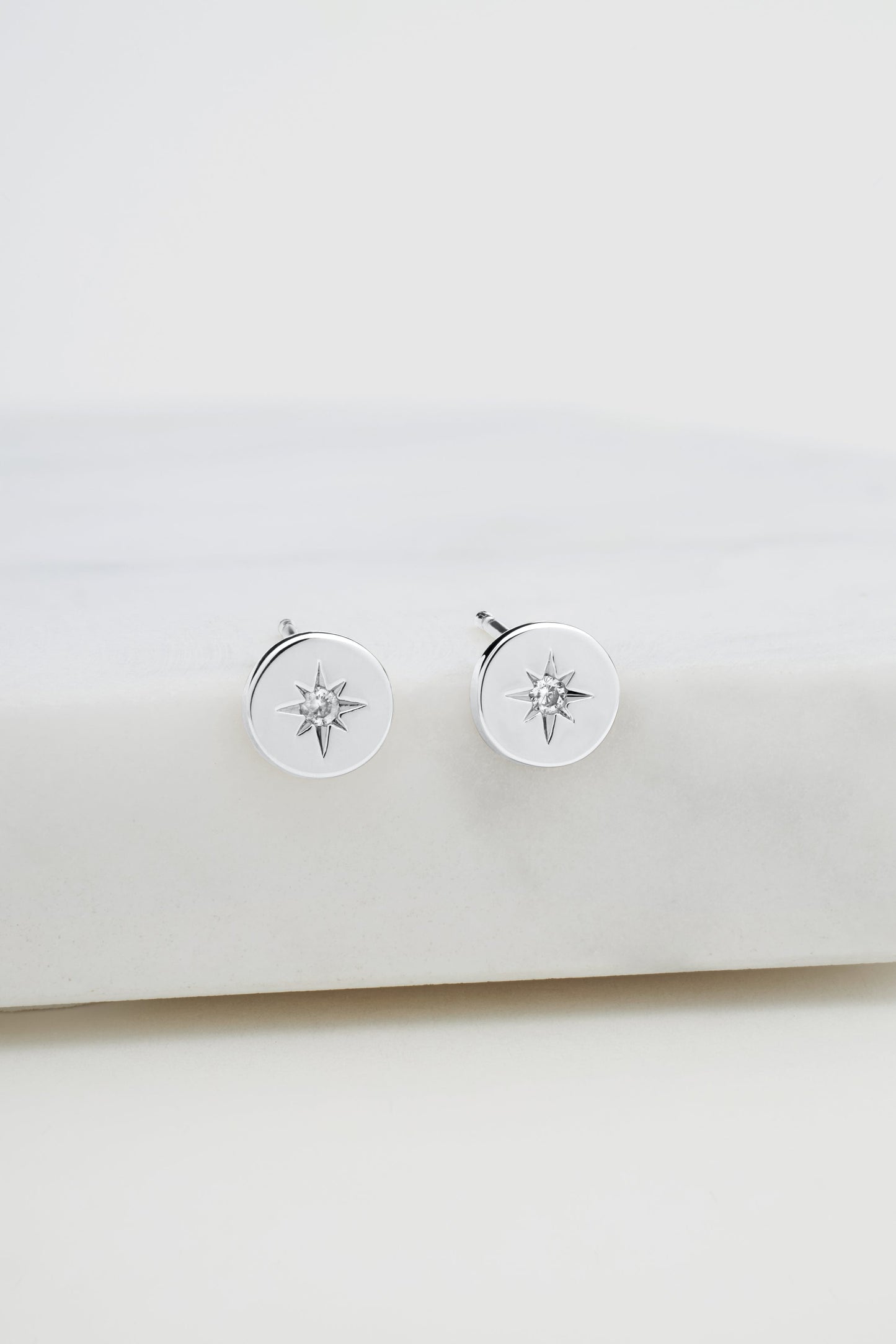 Crystal Disk Stud Earring - Silver