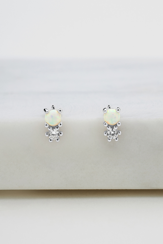 Opal & Crystal Cluster Stud - Silver