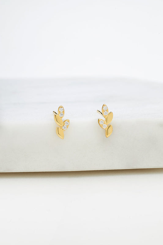 Crystal Leaf Stud Earring - Gold