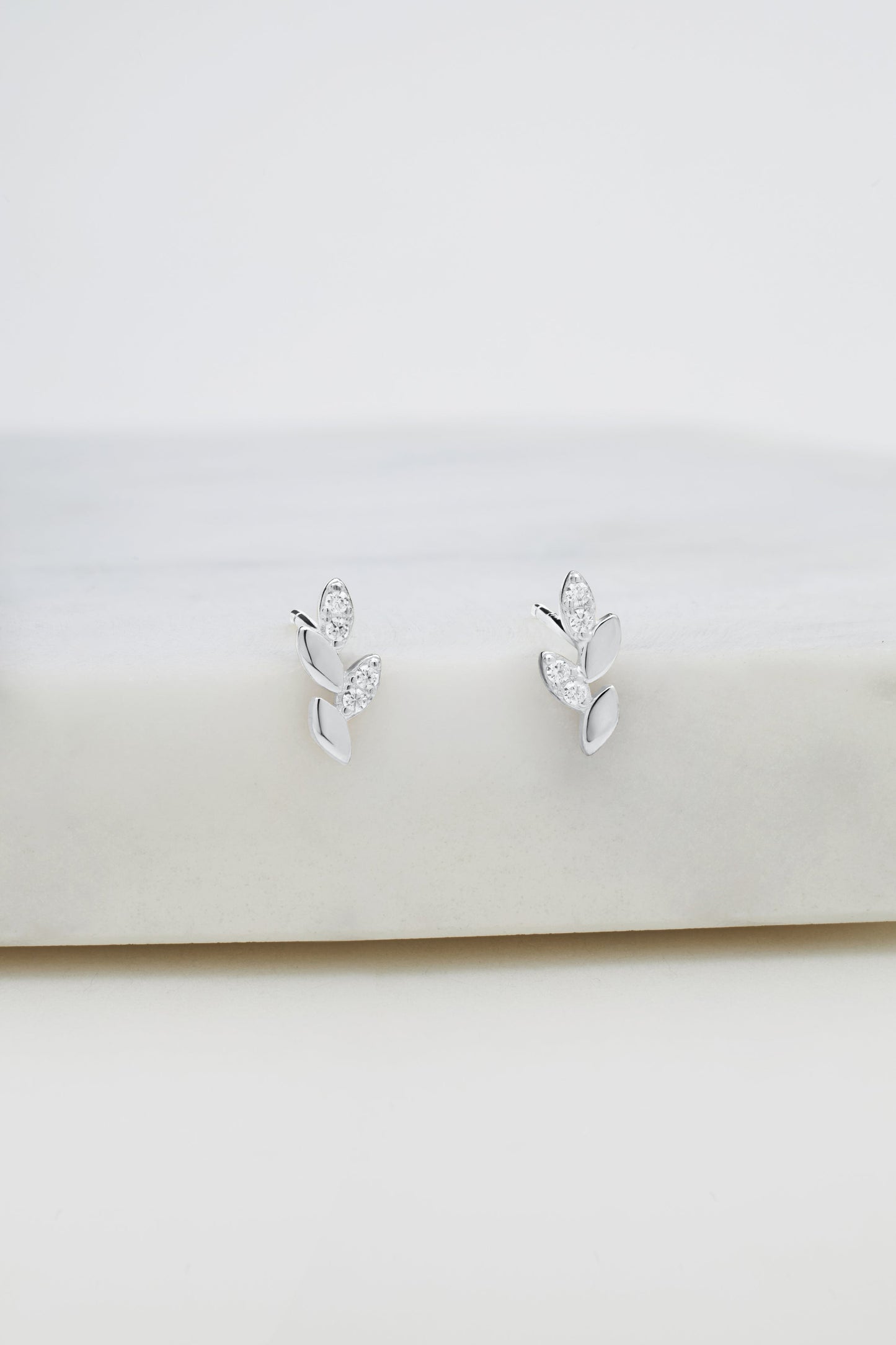 Crystal Leaf Stud Earring - Silver