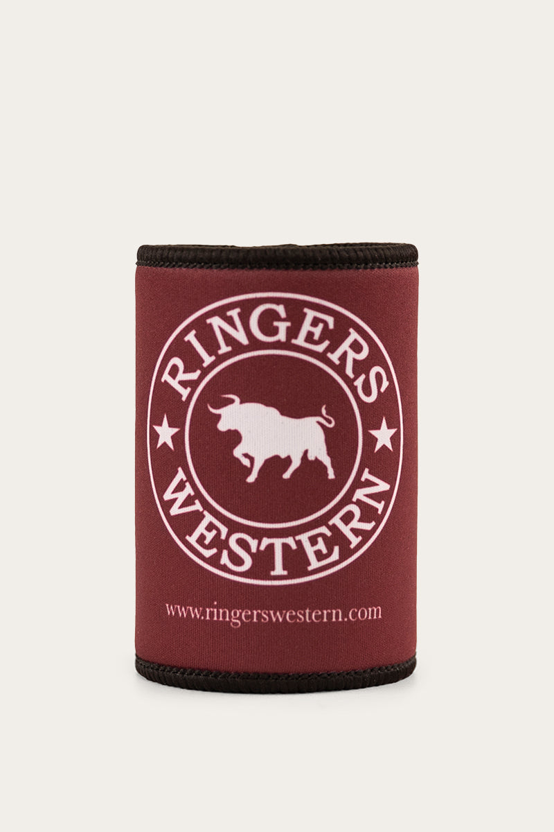 Ringers Western Signature Bull Stubby Cooler Burgundy - detail