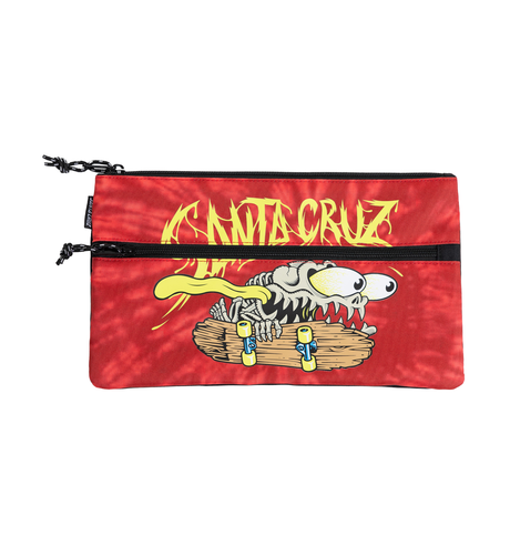 Santa Cruz Bone Slasher Pencil Case in red tie dye - detail