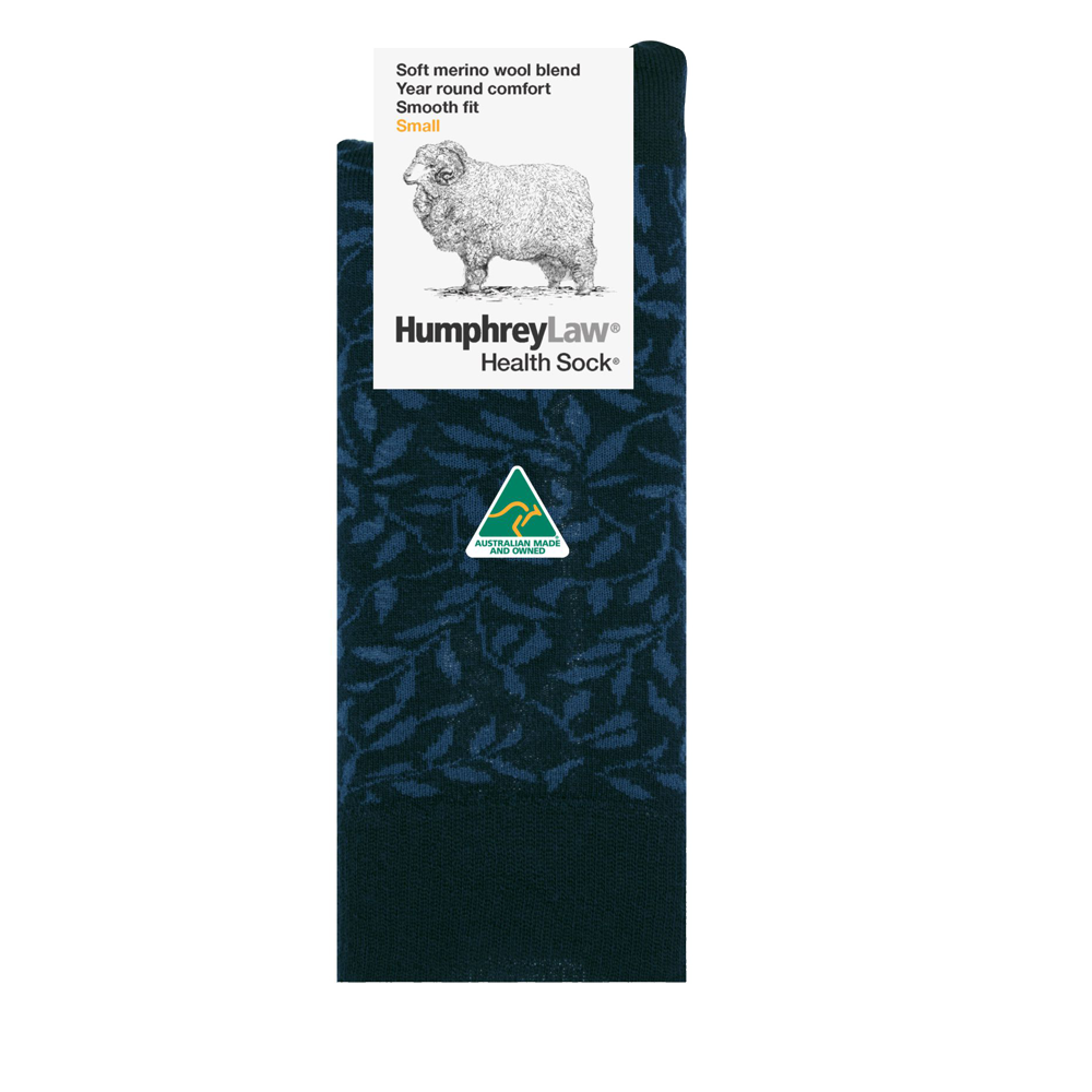 Womens Fine Merino Wool Patterned Health Sock - Leaves