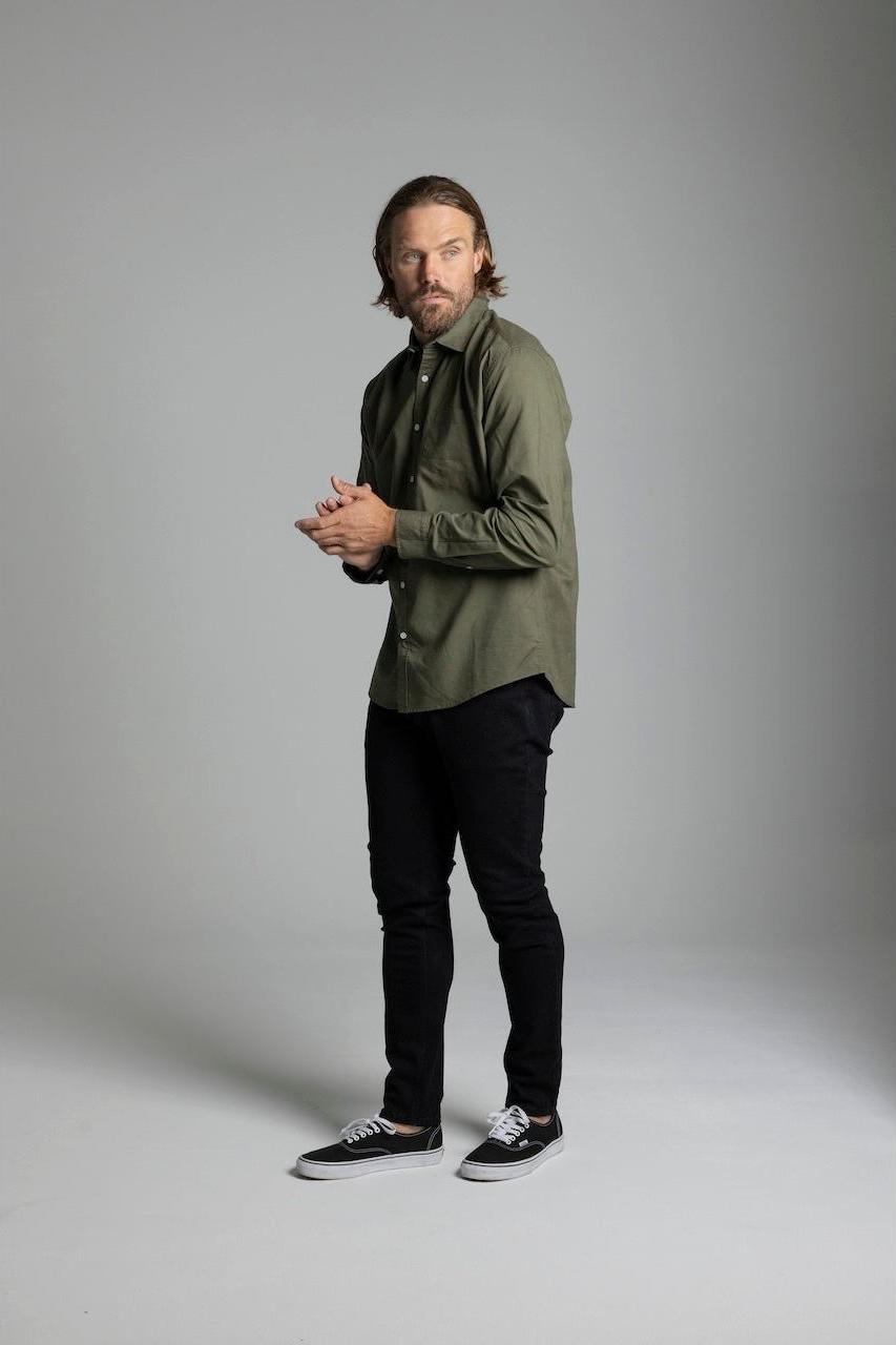 BLKWD Avalon cotton linen long sleeve shirt in khaki, detail