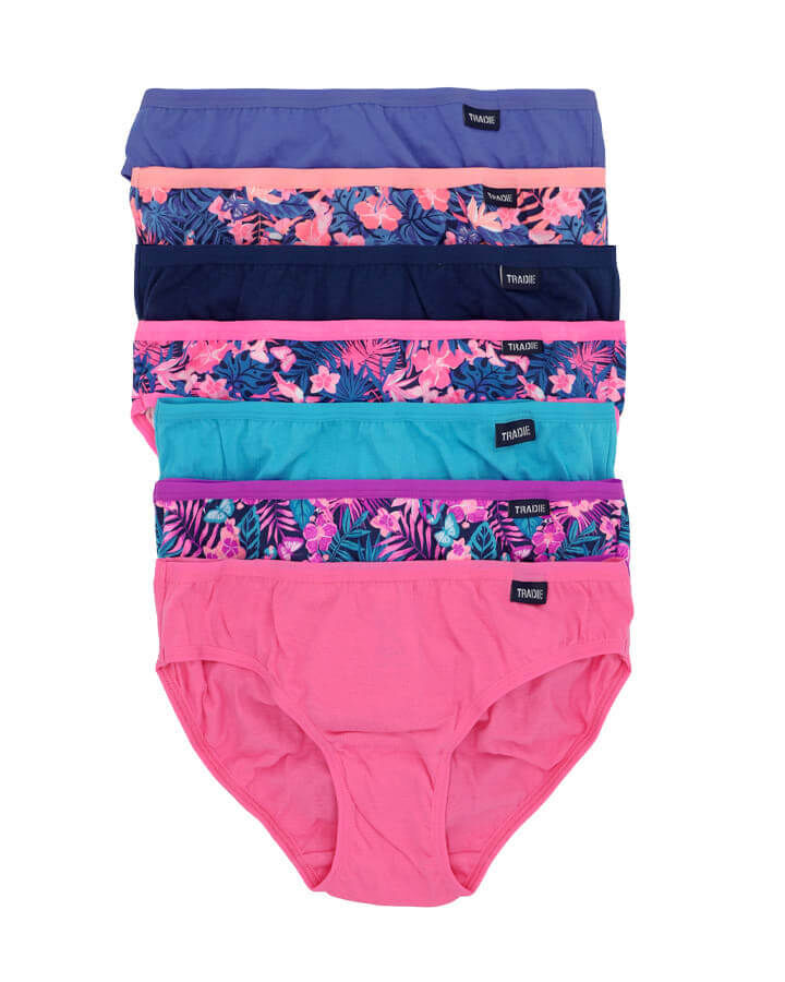 Tradie Girls 7 pack cotton bikini briefs in Oasis