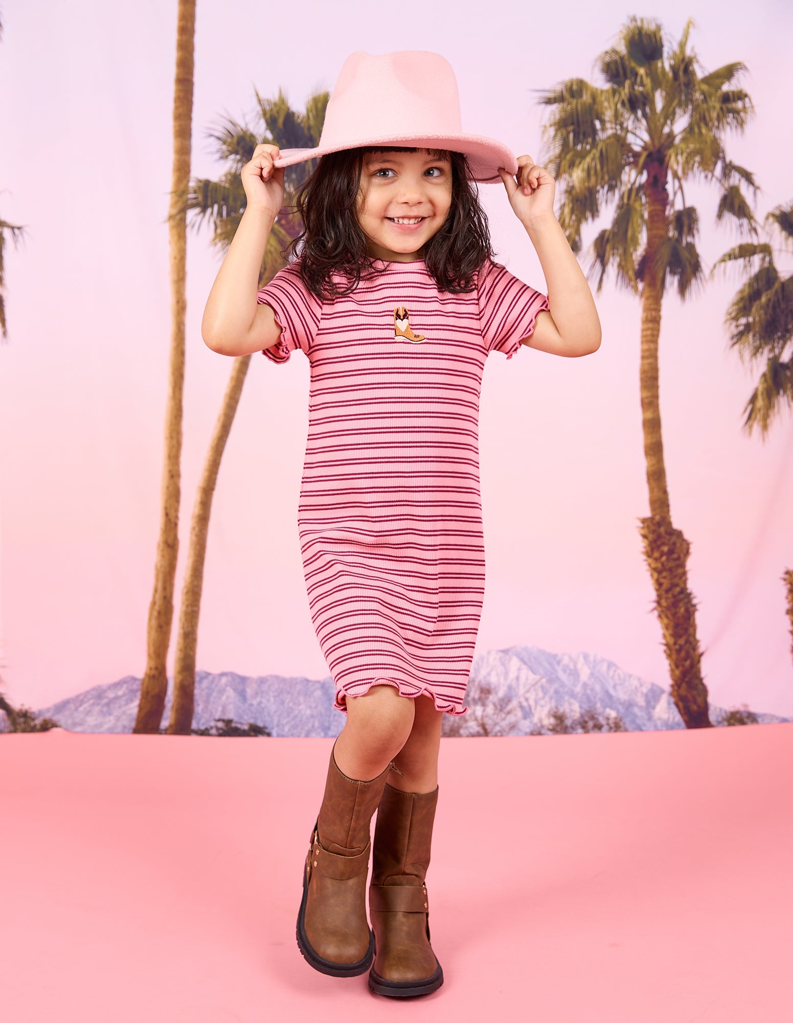 Eve Girl Freya Rib Dress in pink - front