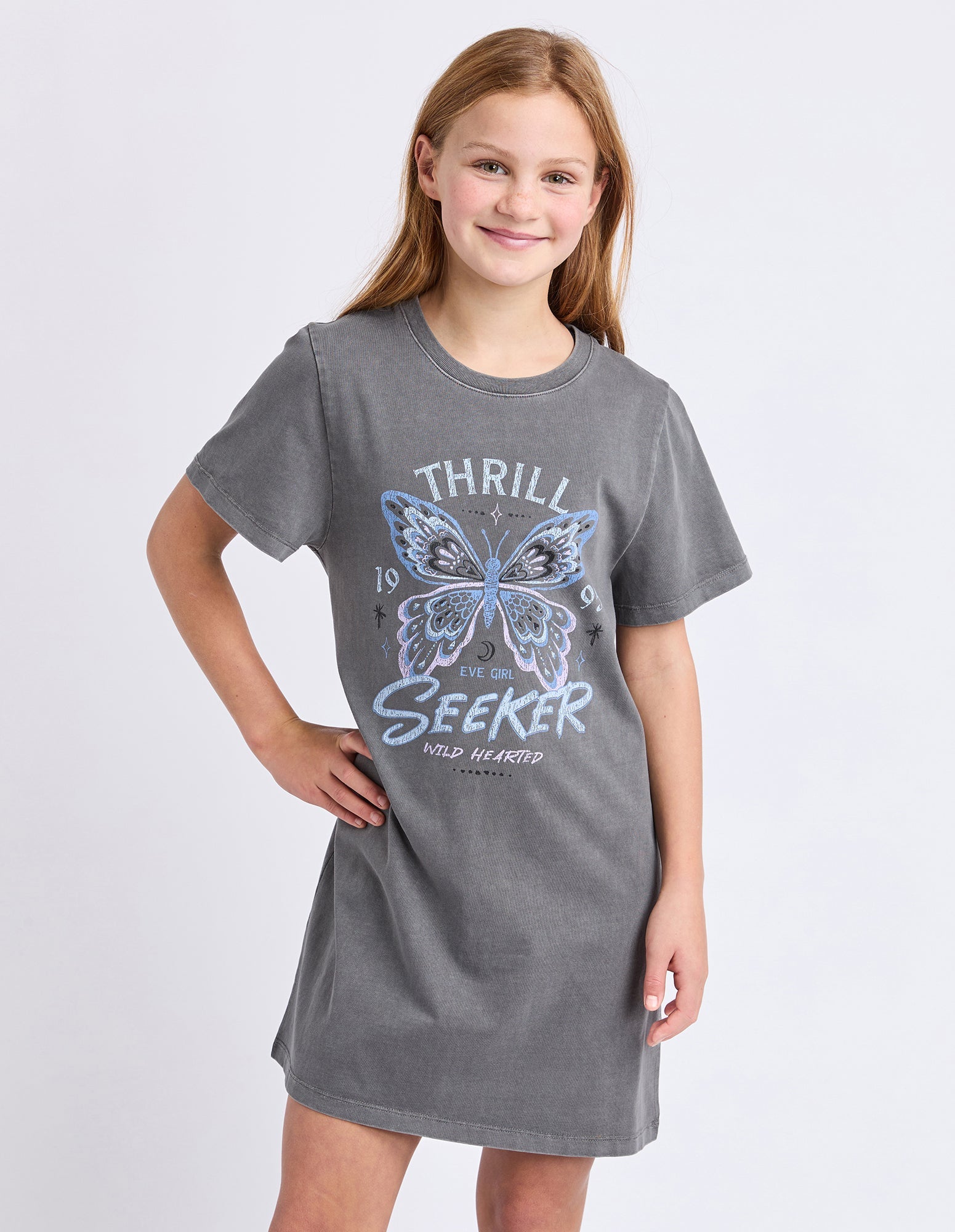 Eve Girl Wild Heart Tee Dress - Charcoal