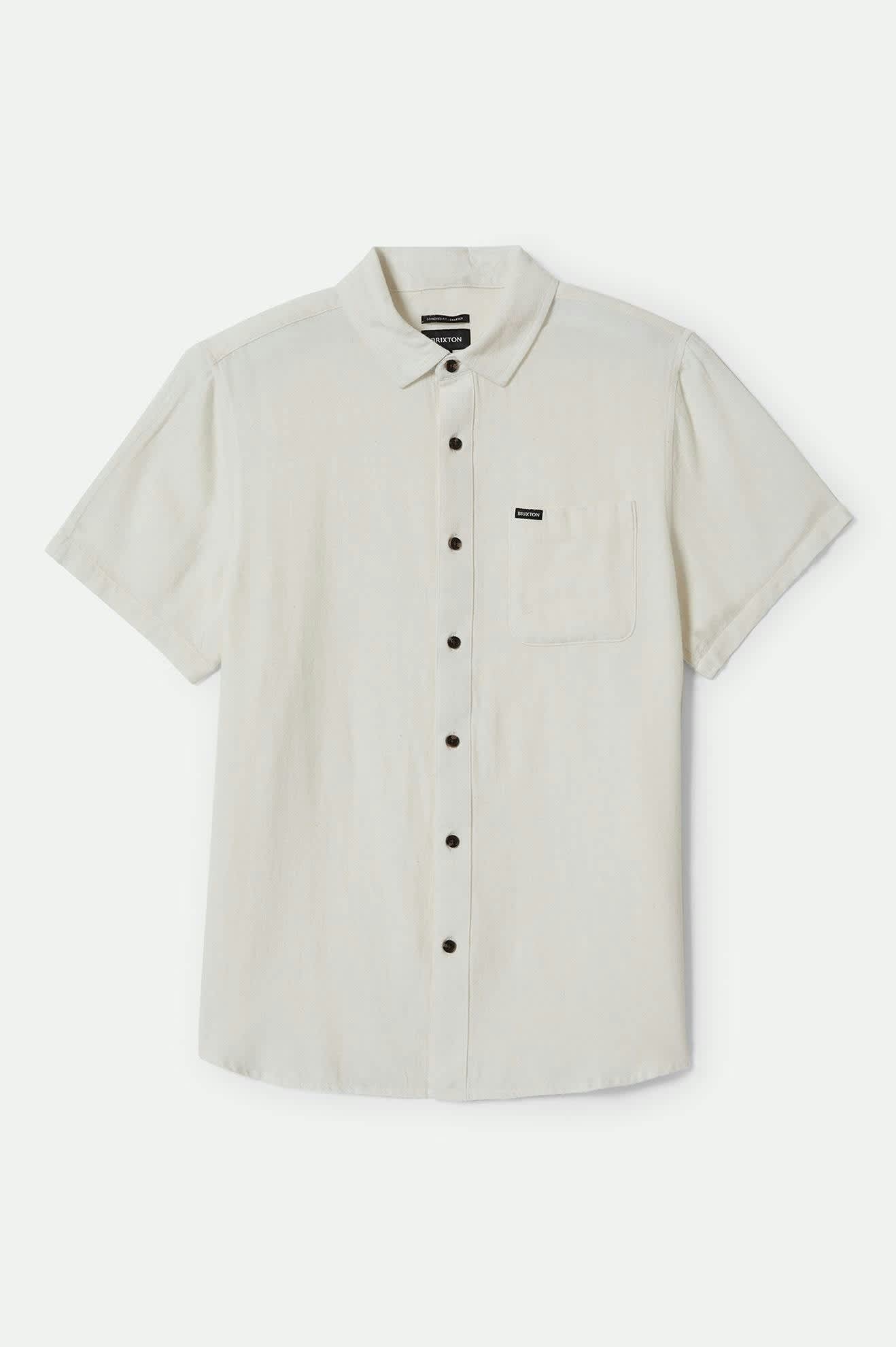 Brixton Charter Organic Cotton Linen Blend Shirt - Egret White