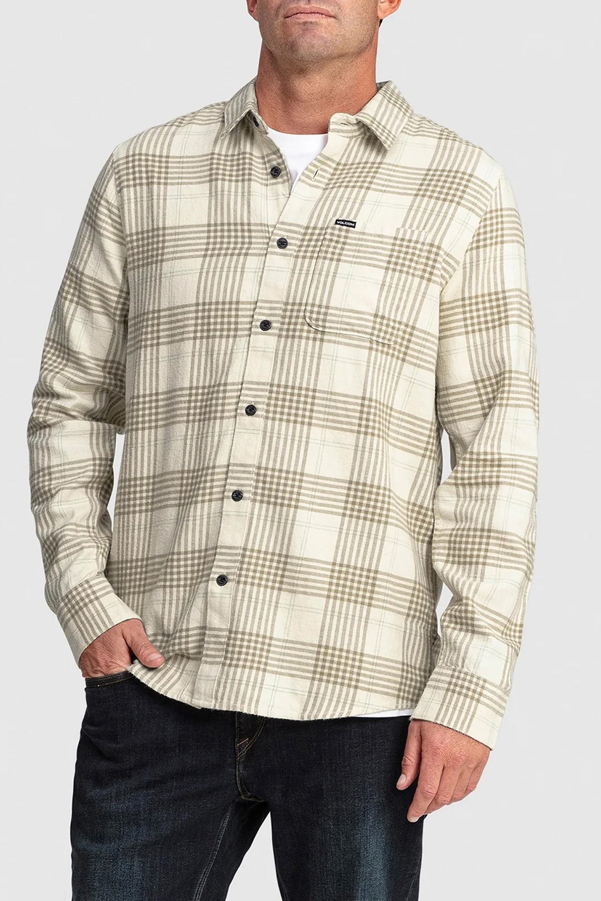 Volcom Caden Plaid Long Sleeve Shirt - Dirty White