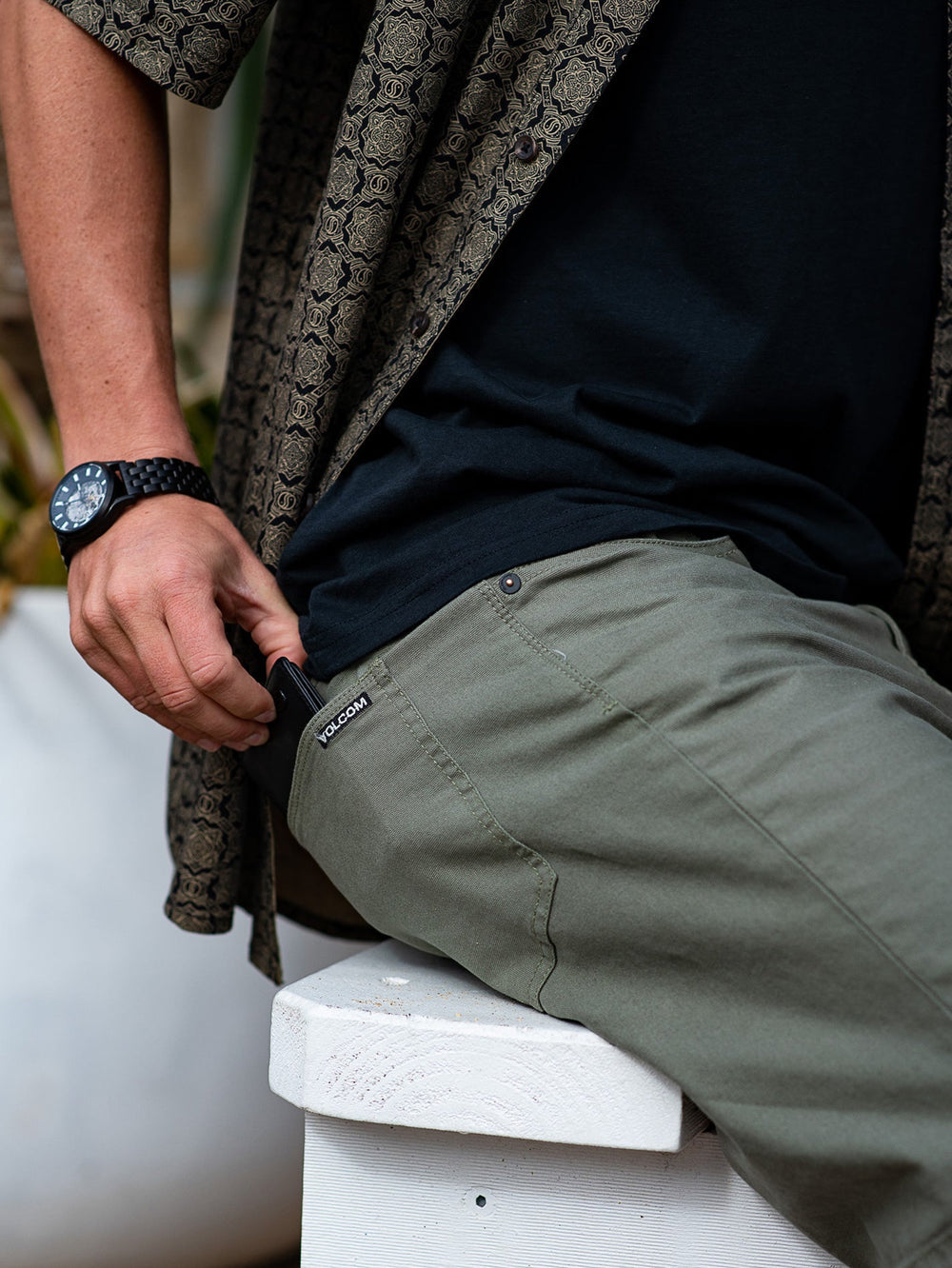 Volcom Modown Canvas 5 Pocket Shorts - Army Green Combo (view 3)
