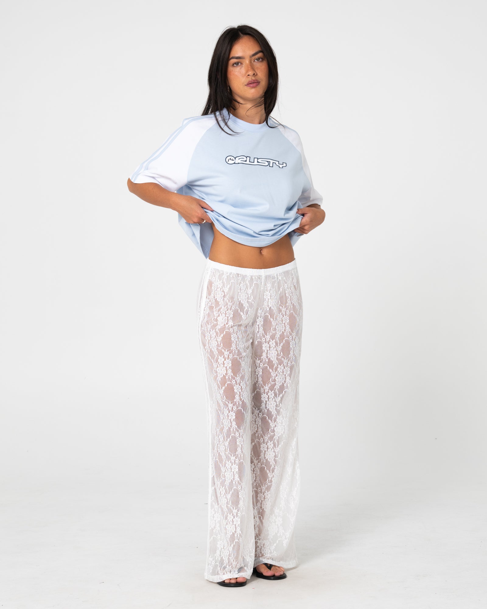 Alex Raglan Oversize Tee - Retro Blue / White