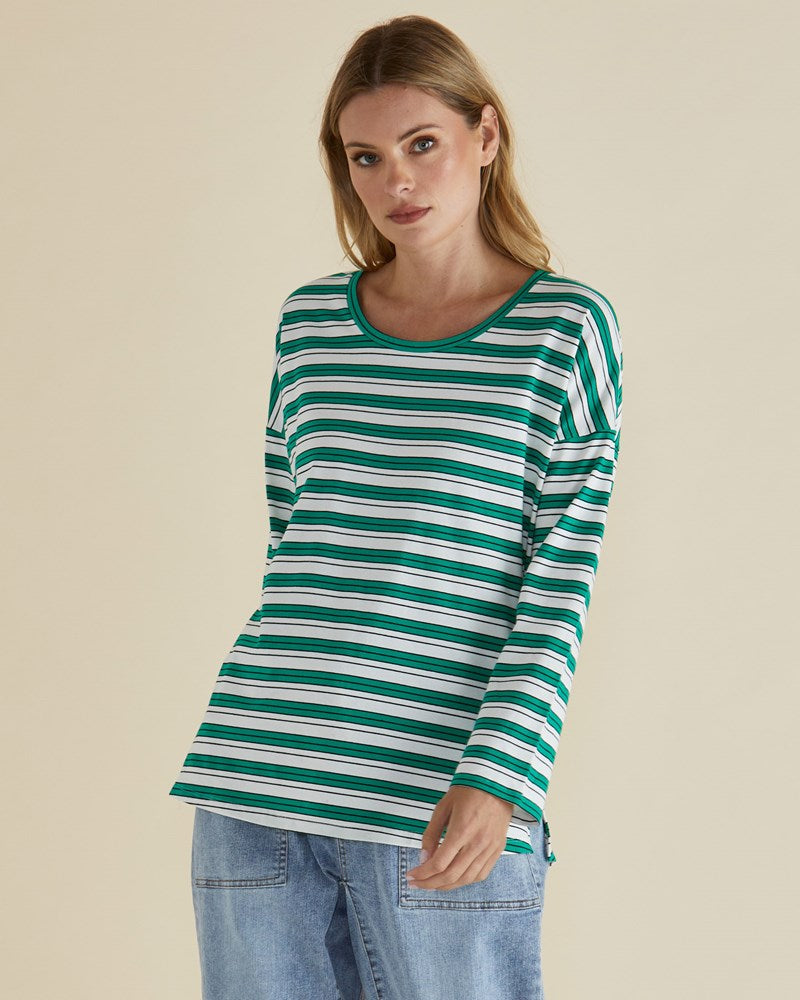 Betty Basics Taylor Tee - Green / Navy / White Stripe