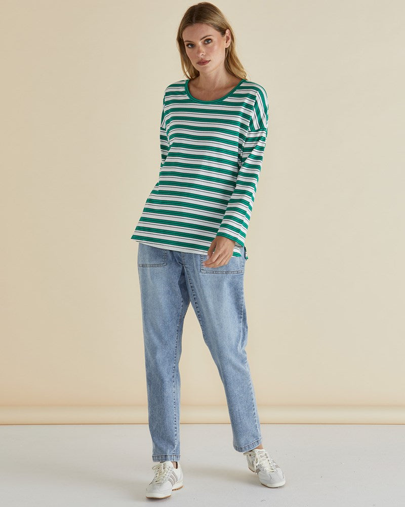 Betty Basics Taylor Tee - Green / Navy / White Stripe (view 2)