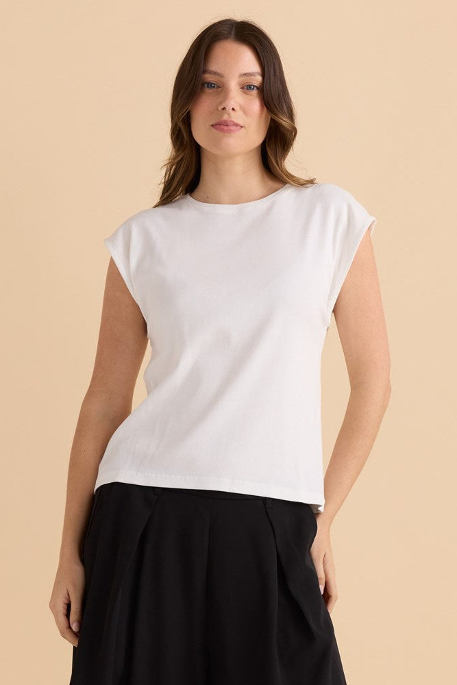 Betty Basics Cuff Rib Tee - White