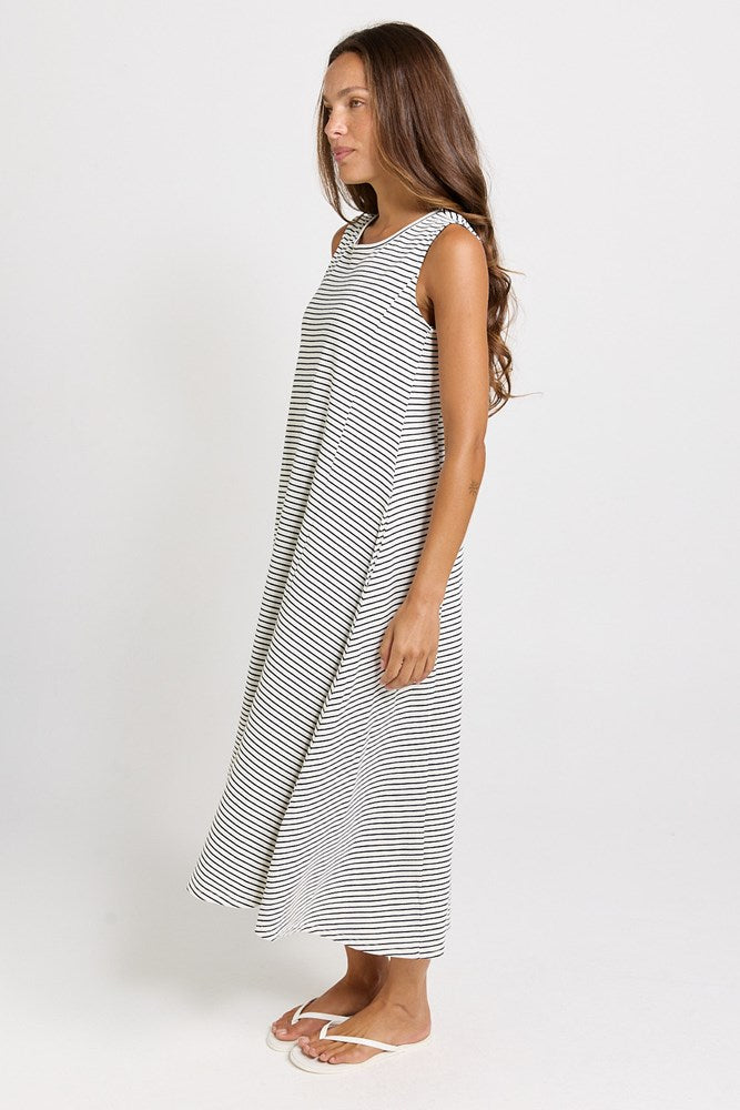 Betty Basics Sabrina Maxi Dress in navy stripe, side view