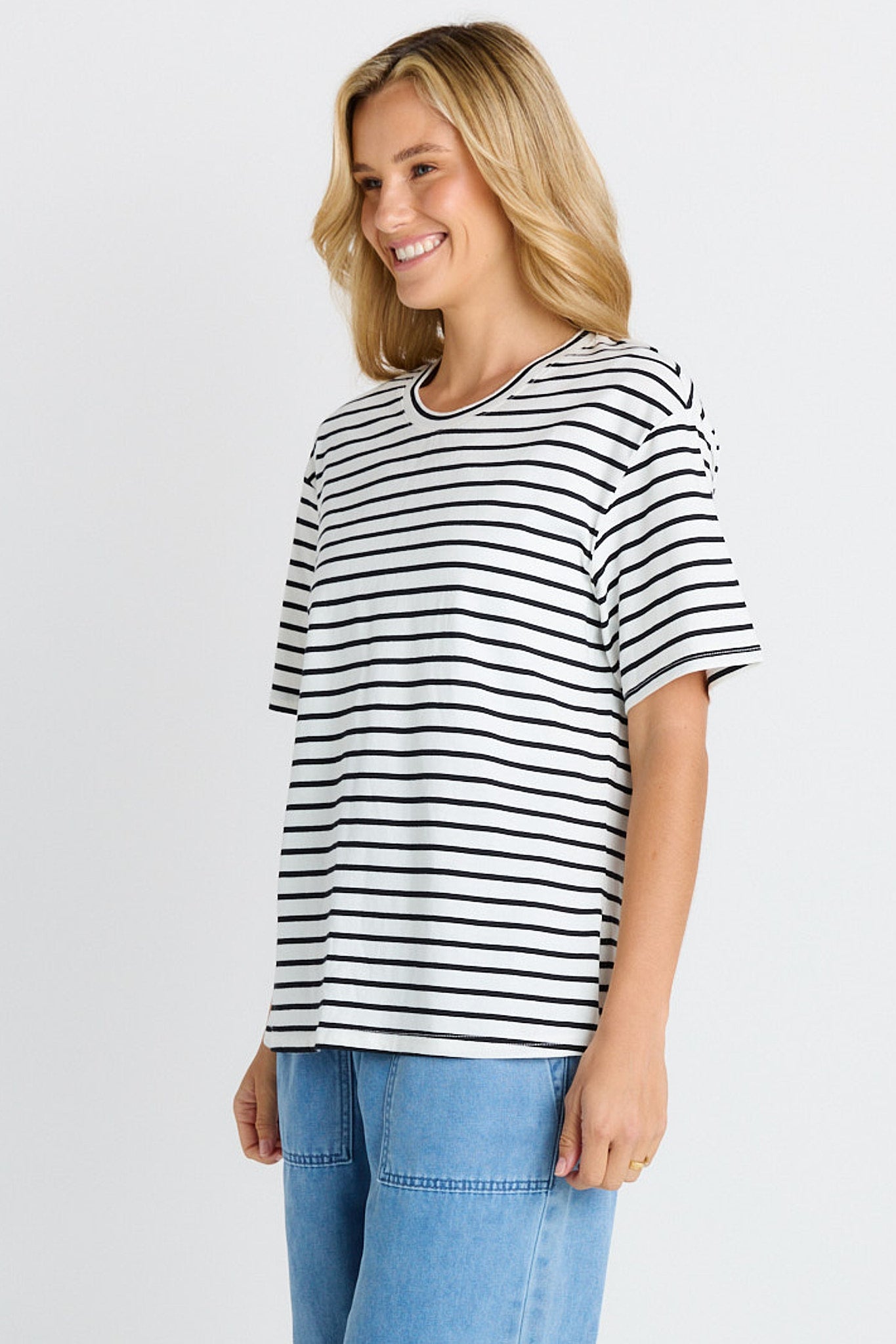 Relax Boxy Tee - Choc/White Stripe