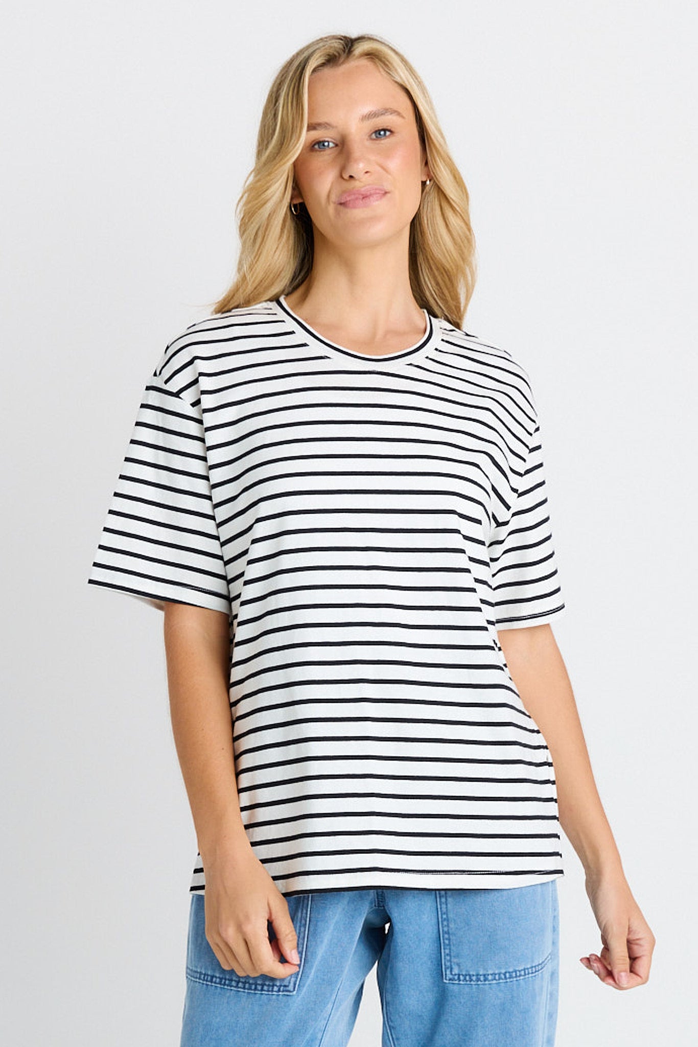 Relax Boxy Tee - Choc/White Stripe