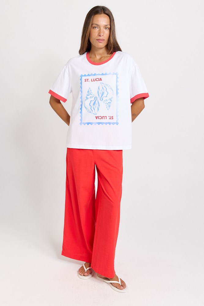 Betty Basics Relax Boxy Tee in white with St Lucia shell print, full look