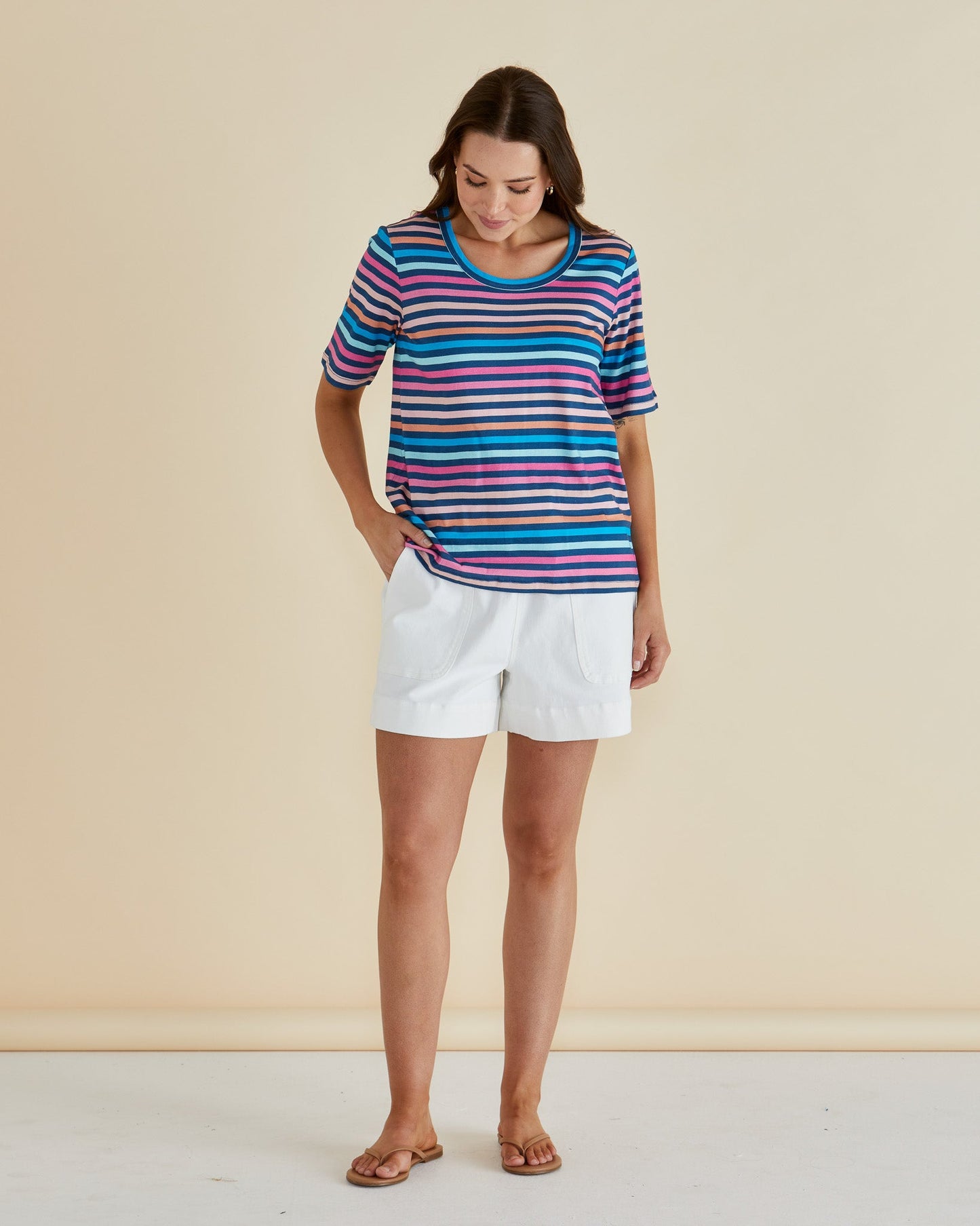 Riley Tee - Multi Stripe Navy