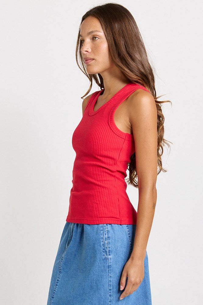 Betty Basics Francis Rib Tank in red, side view