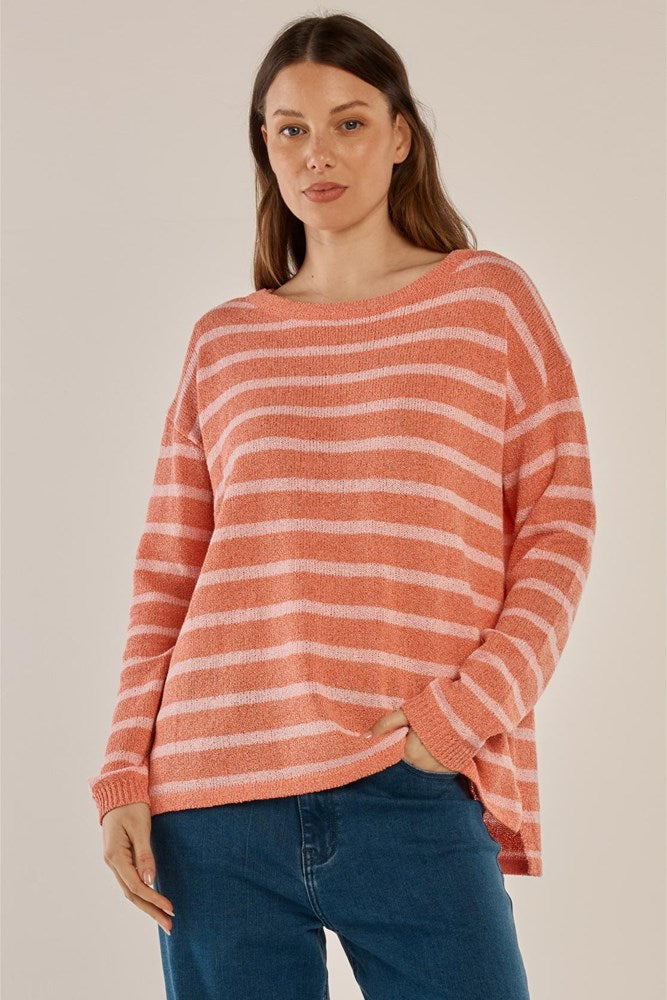 Betty Basics Bradford Knit Top - Coral/Pink Stripe Pink