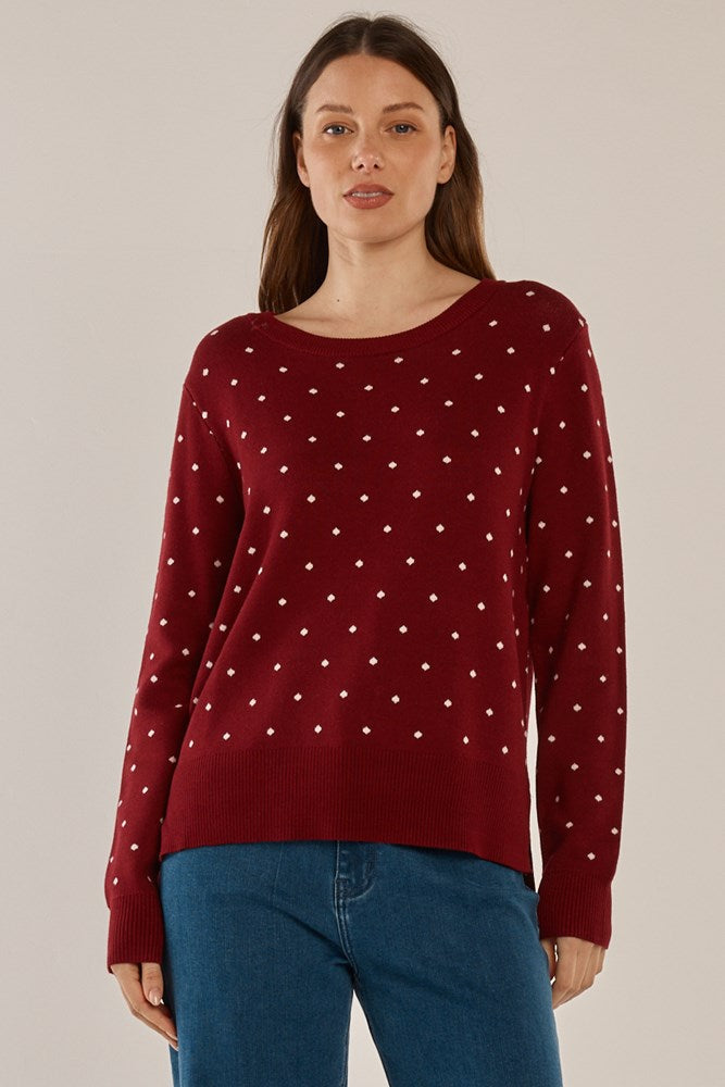 Betty Basics Louis Sweater - Burgandy Jacquard Red