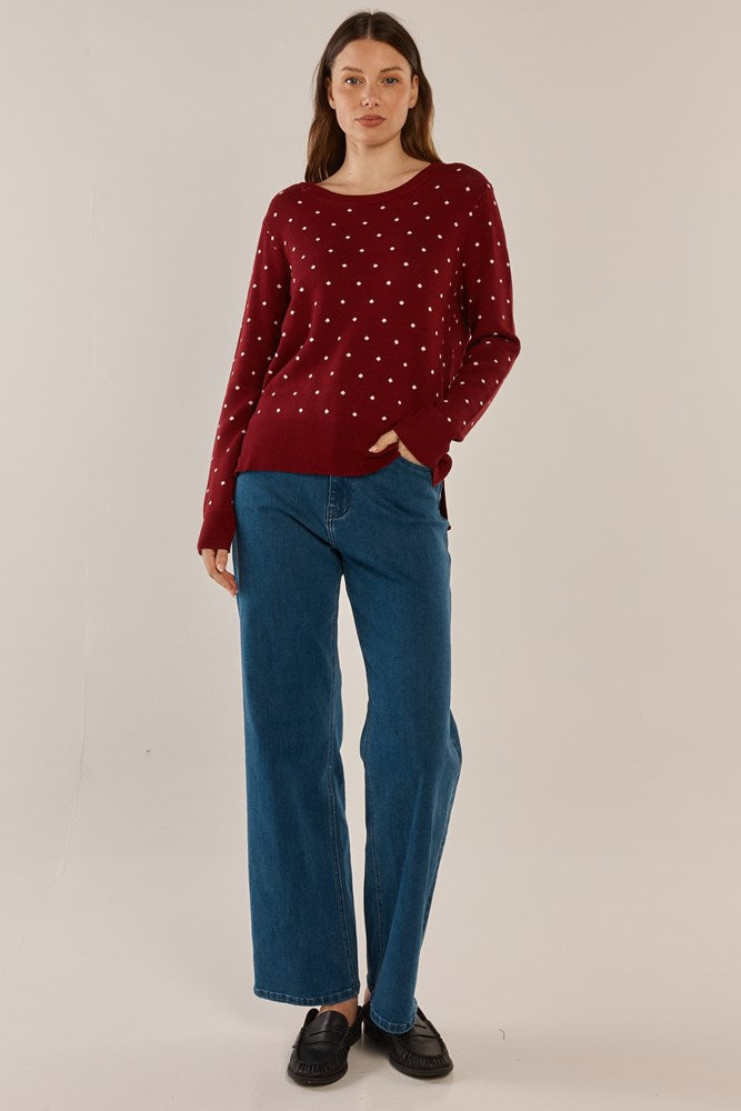 Betty Basics Louis Sweater - Burgandy Jacquard Red (view 2)