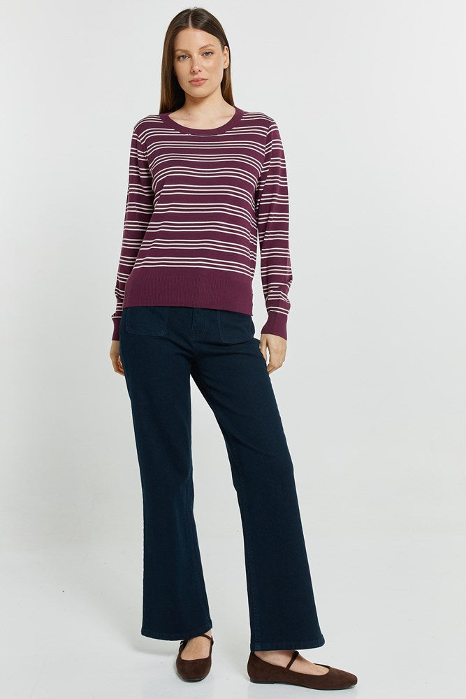 Betty Basics Lenore Sweater - Wine/Pink Stripe (view 2)