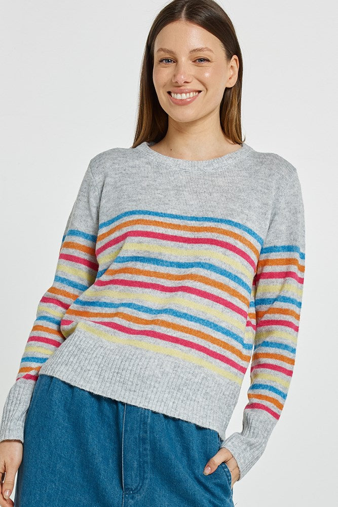 Betty Basics Elinda Sweater - Rainbow Stripe