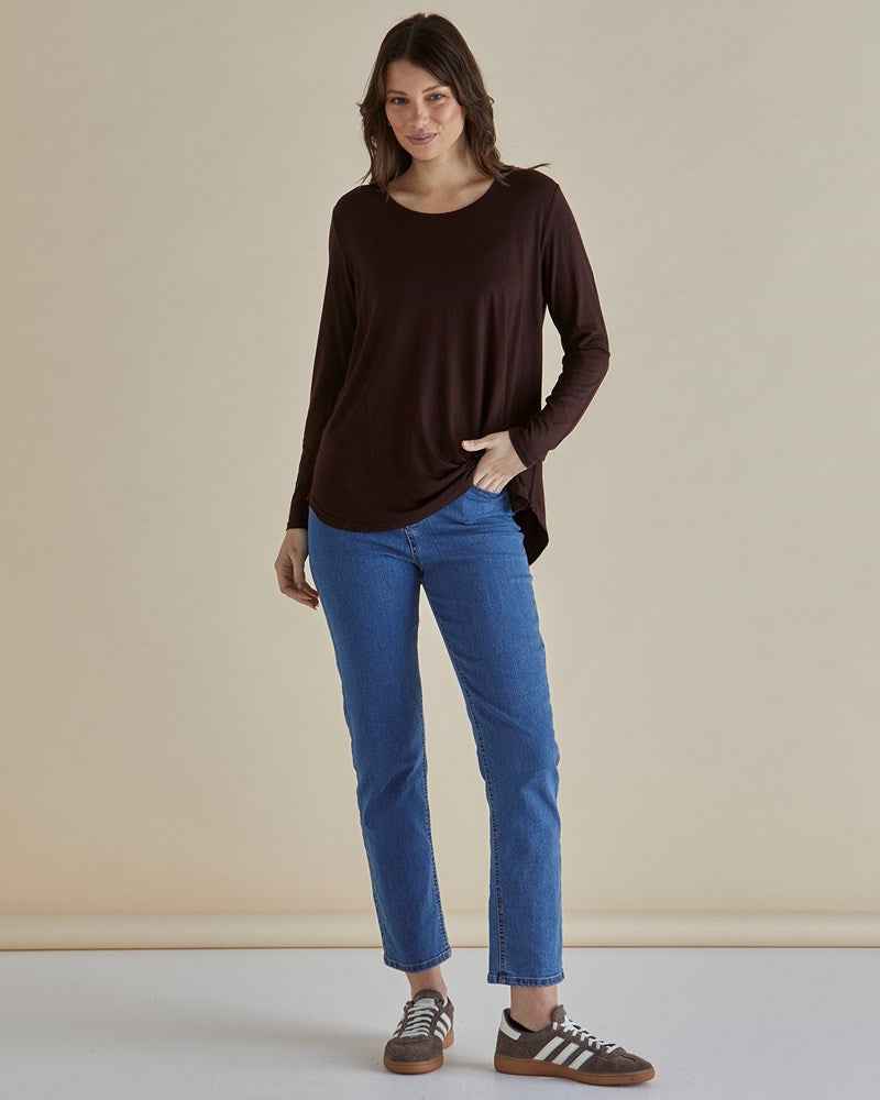 Yasmin Long Sleeve Top - Chocolate Brown