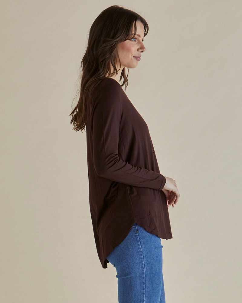 Yasmin Long Sleeve Top - Chocolate Brown