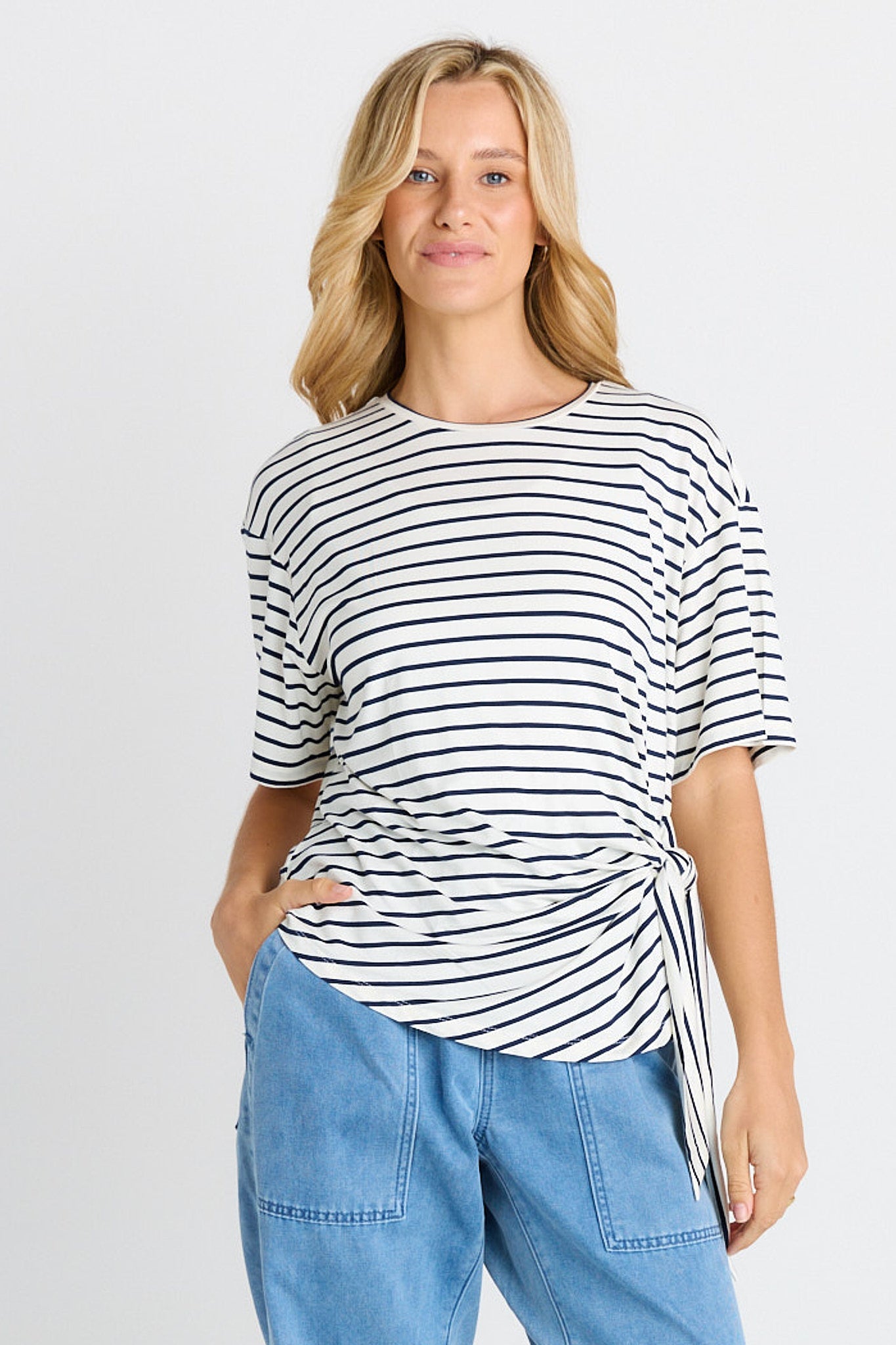 Knot Tee - White/Navy Stripe