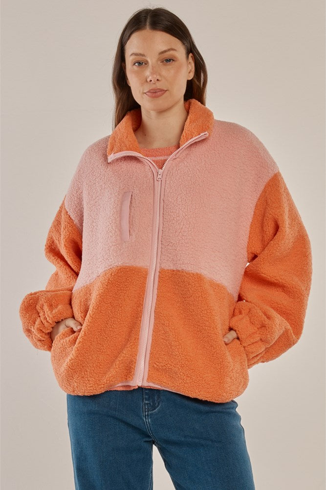Betty Basics Jayne Fleece Jacket - Pink / Orange