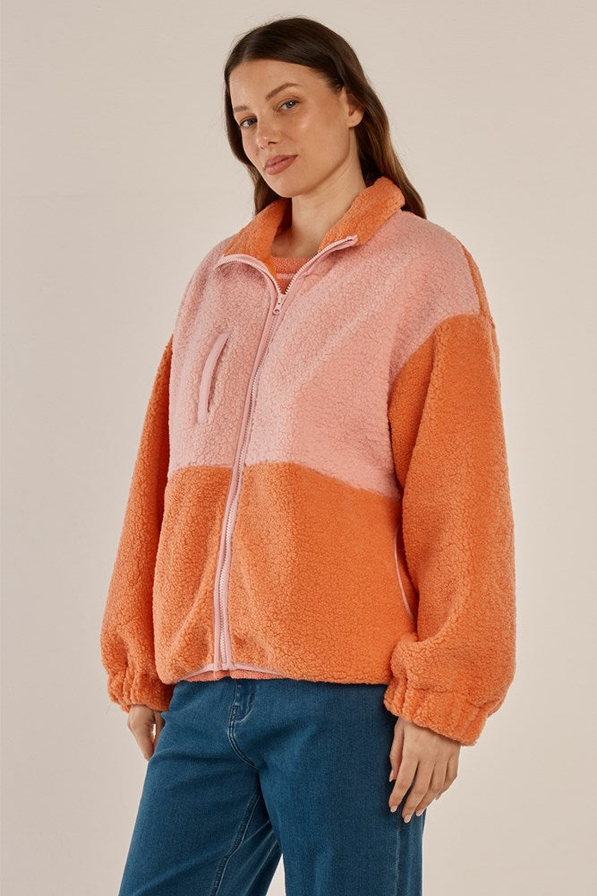 Betty Basics Jayne Fleece Jacket - Pink / Orange (view 3)