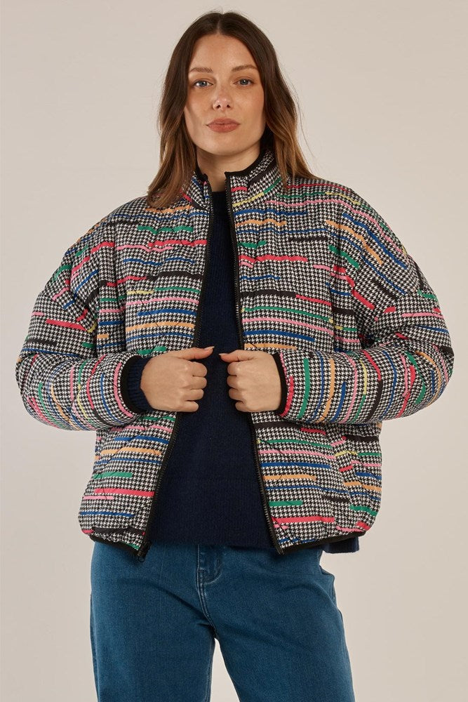 Betty Basics Finch Reversible Jacket - Rainbow Houndstooth / Black