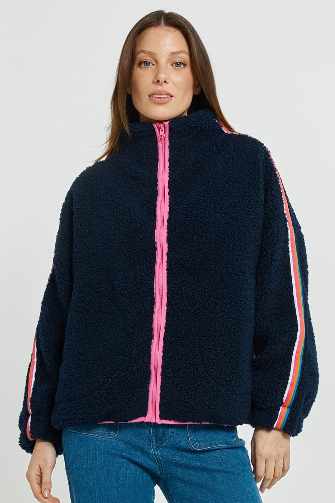 Betty Basics Aubrey Fleece Jacket - Navy/Rainbow
