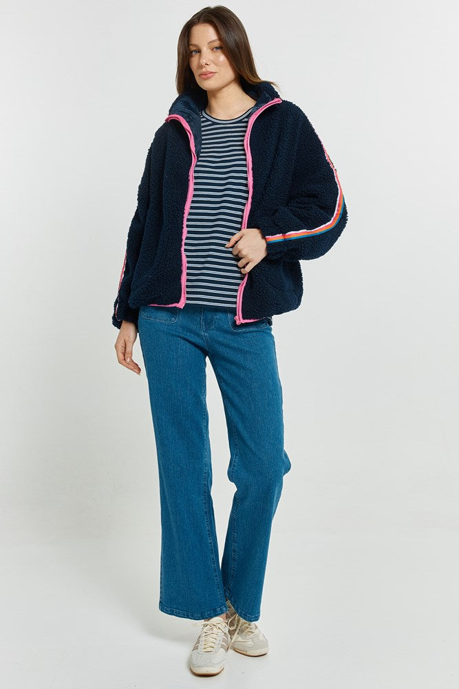 Betty Basics Aubrey Fleece Jacket - Navy/Rainbow (view 3)
