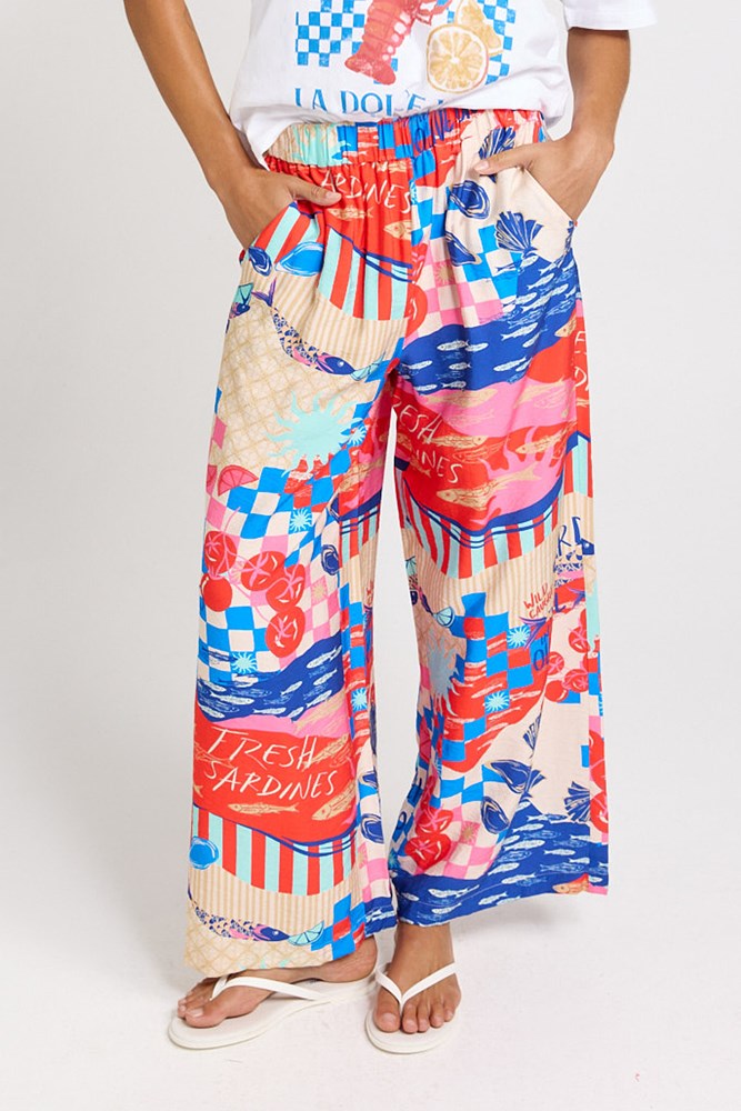 Betty Basics Sable Wide Leg Pant in Mediterranean print, front view