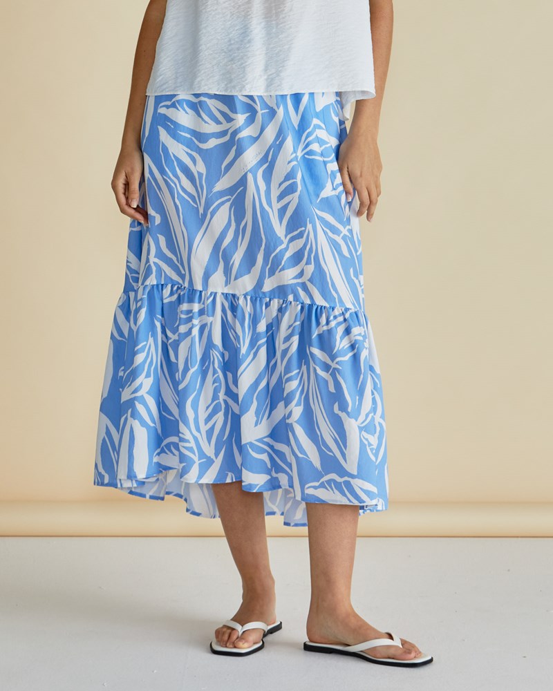 Betty Basics Maggie Skirt - Blue Abstract Print