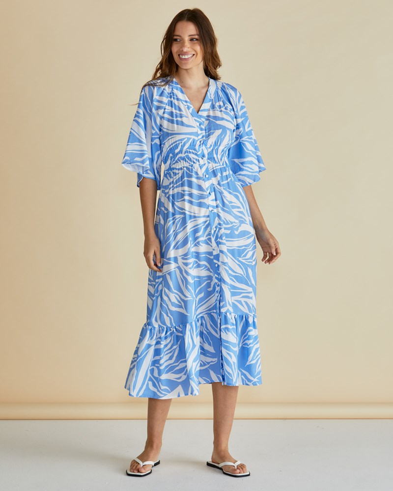 Betty Basics Moxie Dress - Blue Abstract Print