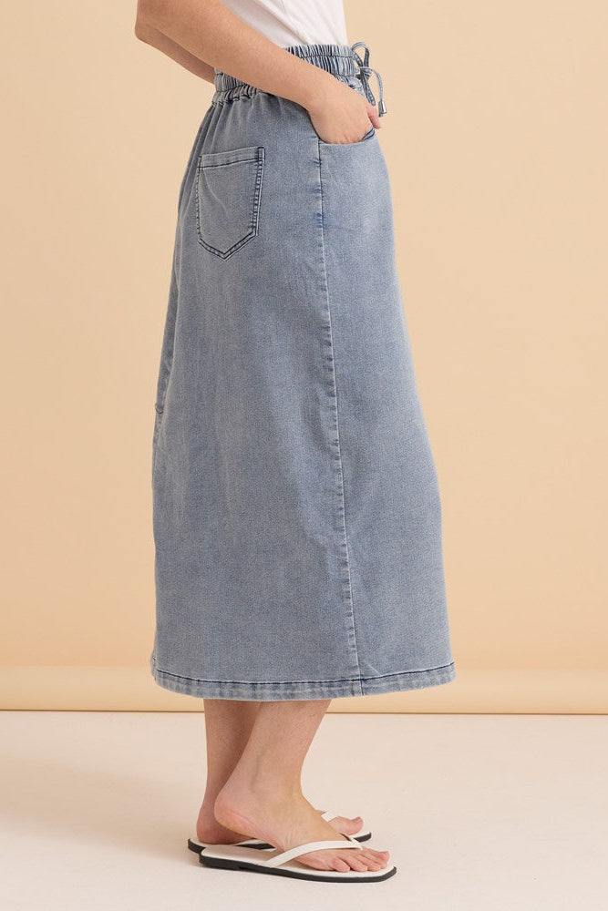 Betty Basics Maxi Jogger Skirt - Light Blue Wash (view 2)