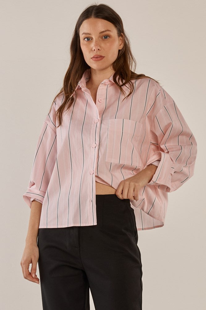Betty Basics Coco Stripe Shirt - Choc Pink Stripe