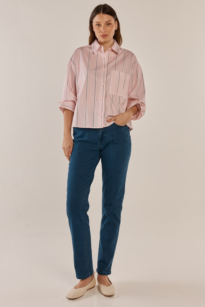 Betty Basics Coco Stripe Shirt - Choc Pink Stripe (view 2)