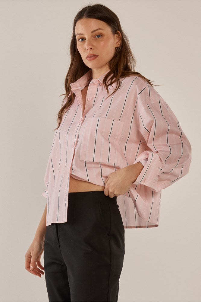 Betty Basics Coco Stripe Shirt - Choc Pink Stripe (view 3)
