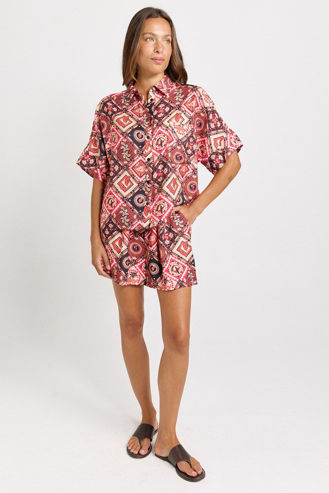 Betty Basics Solstice Short in pink and red Coco print, full look