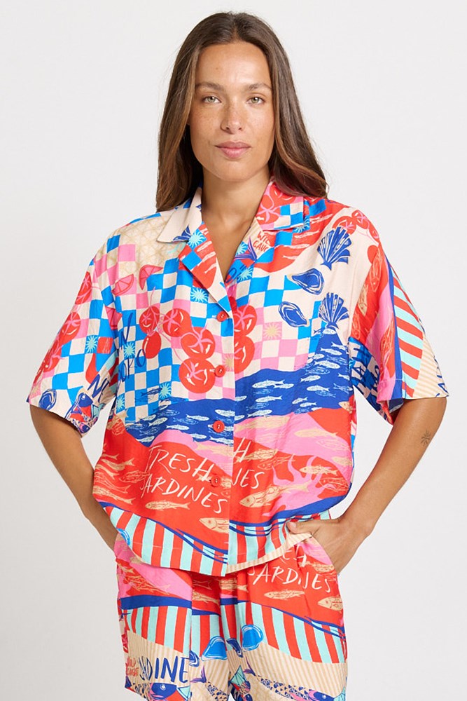 Betty Basics Sable Shirt in Mediterranean print, front view