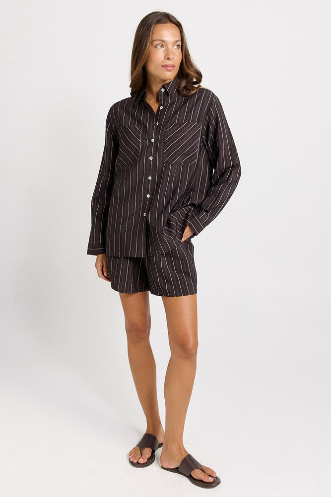 Betty Basics Sorrento Shirt Brown Stripe detail