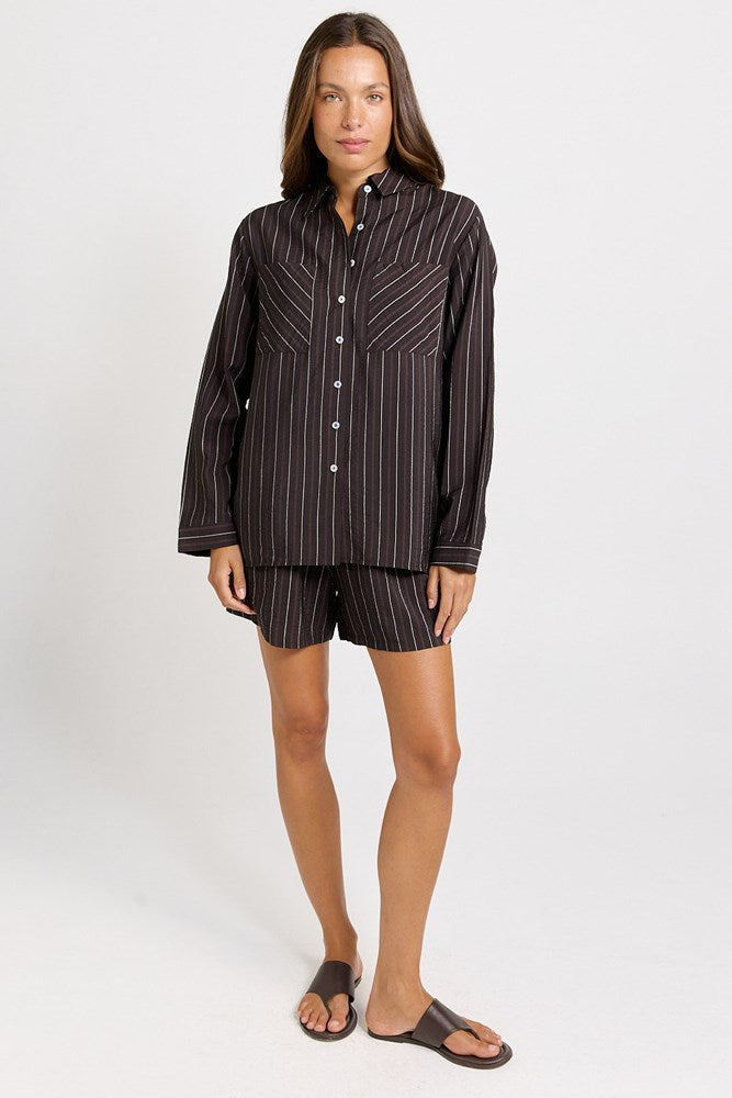 Betty Basics Sorrento Short Brown Stripe front